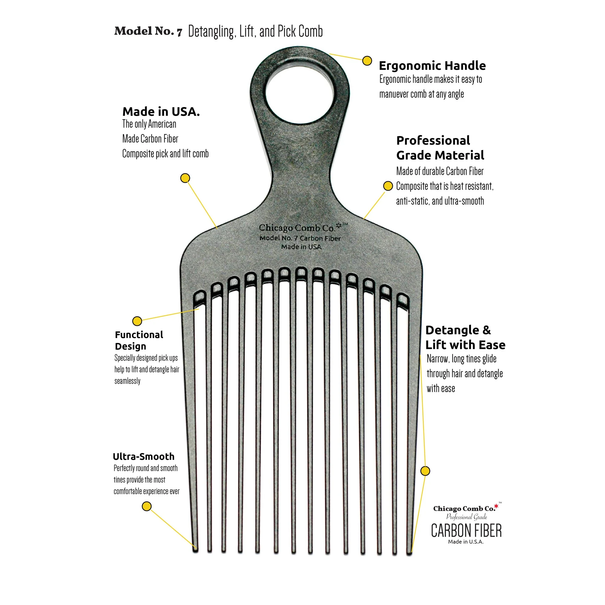Model No. 7 Carbon Fiber Afro Comb - Image 2